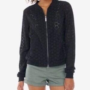 SANCTUARY 100% Cotton Bomber Eyelet Jacket Black Sz XS